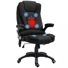 Vinsetto Massage Recliner Chair Heated Office Chair with Six Massage Points Linen-Feel Fabric 360° Swivel Wheels Black - 1