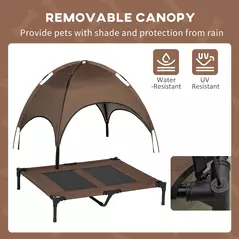 PawHut Raised Dog Bed Waterproof Elevated Pet Cot with Breathable Mesh UV Protection Canopy Brown, for Large Dogs, 92 x 76 x 90cm - 6