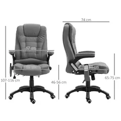 Vinsetto Massage Recliner Chair Heated Office Chair with Six Massage Points Linen-Feel Fabric 360° Swivel Wheels Grey - 3