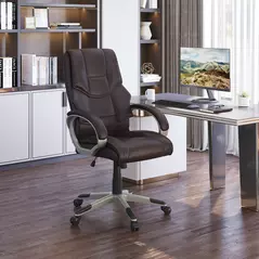 HOMCOM Home Office Chair High Back Computer Desk Chair with Faux Leather Adjustable Height Rocking Function Brown - 2