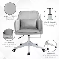Vinsetto Velvet Office Chair, Desk Chair, Makeup Vanity Chair with Massage Lumbar Pillow and Rolling Wheels for Bedroom and Home, Grey - 7