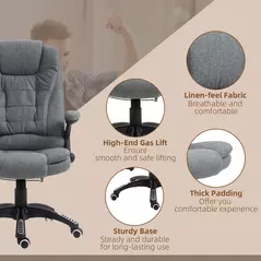 Vinsetto Massage Recliner Chair Heated Office Chair with Six Massage Points Linen-Feel Fabric 360° Swivel Wheels Grey - 9
