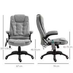 Vinsetto Massage Recliner Chair Heated Office Chair with Six Massage Points Microfiber Cloth 360° Swivel Wheels Grey - 3