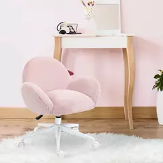 HOMCOM Makeup Vanity Chair, Cute Fluffy Desk Chair with Rolling Wheels for Bedroom Living Room, Pink - 7