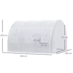 Outsunny 3 x 3 x 2 m Polytunnel Greenhouse with Roll-up Side Walls, Walk-in Grow House Tent with Steel Frame, Reinforced Cover, Zipped Door and 6 Mesh Windows for Garden, White - 3