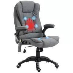 Vinsetto Massage Recliner Chair Heated Office Chair with Six Massage Points Linen-Feel Fabric 360° Swivel Wheels Grey - 1