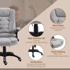 Vinsetto Massage Recliner Chair Heated Office Chair with Six Massage Points Microfiber Cloth 360° Swivel Wheels Grey - 9
