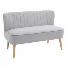 HOMCOM Modern Velvet Double Seat Sofa w/ Wood Frame Foam Padding Soft Comfortable Compact Couch Light Grey - 1