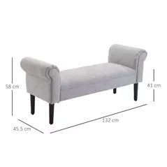 HOMCOM Bed End Bench, Window Seat, Linen Chaise Lounge Sofa with Arm and Wooden Legs for Bedroom, Living Room, Grey - 3
