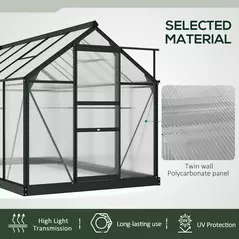 Outsunny 6 x 10ft Polycarbonate Greenhouse, Large Walk-In Green House with Slide Door and Window, Garden Plants Grow House with Aluminium Frame and Foundation, Grey - 5