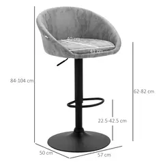 HOMCOM Modern Bar Stools Set of 2, Height Adjustable Swivel Barstools, PU Leather Upholstered Bar Chair with Backrest, Armrests and Footrest for Breakfast Bar, Counter, Kitchen, Light Grey - 3