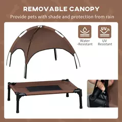 PawHut Raised Dog Bed Waterproof Elevated Pet Cot with Breathable Mesh UV Protection Canopy Brown, for Medium Dogs, 76 x 61 x 73cm - 6