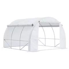 Outsunny 3 x 3 x 2 m Polytunnel Greenhouse with Roll-up Side Walls, Walk-in Grow House Tent with Steel Frame, Reinforced Cover, Zipped Door and 6 Mesh Windows for Garden, White - 1