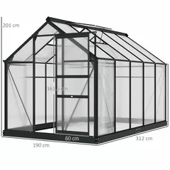 Outsunny 6 x 10ft Polycarbonate Greenhouse, Large Walk-In Green House with Slide Door and Window, Garden Plants Grow House with Aluminium Frame and Foundation, Grey - 3