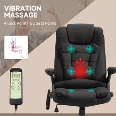 Vinsetto Massage Recliner Chair Heated Office Chair with Six Massage Points Linen-Feel Fabric 360° Swivel Wheels Black - 4
