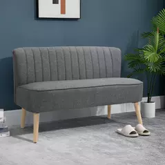HOMCOM Modern Double Seat Sofa Loveseat Couch 2 Seater Compact Sofa Padded Linen Wood Leg Grey - 2