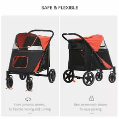 PawHut Foldable Pet Stroller, with Universal Wheels, Shock Absorber, for Medium and Large Dogs - Red - 6