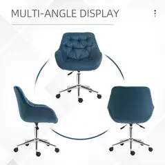 Vinsetto Home Office Chair Velvet Ergonomic Computer Chair Comfy Desk Chair with Adjustable Height, Arm and Back Support, Blue - 7