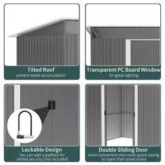Outsunny Garden Metal Storage Shed House Hut Gardening Tool Storage w/ Tilted Roof and Ventilation 8.5 x 6ft, Grey - 4