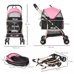 PawHut 3 In 1 Detachable Pet Stroller, for Extra Small and Small Dogs - Pink - 3