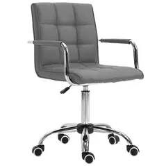 Vinsetto PU Leather Home Office Desk Chair, Computer Chair with Mid Back, Arm, Swivel Wheels, Adjustable Height, Grey - 1