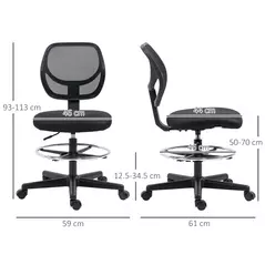 Vinsetto Ergonomic Mesh Standing Desk Chair with Adjustable Footrest Ring and Seat Height Black - 3