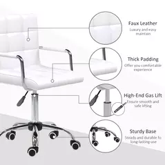 Vinsetto Makeup Vanity Chair, PU Leather Mid Back Office Chair with Adjustable Height, Armrest and Rolling Wheels, White - 6