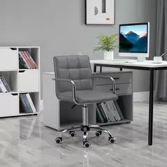 Vinsetto PU Leather Home Office Desk Chair, Computer Chair with Mid Back, Arm, Swivel Wheels, Adjustable Height, Grey - 2