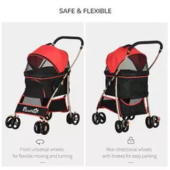 PawHut 3 In 1 Detachable Pet Stroller, for Extra Small and Small Dogs - Red - 7