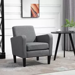 HOMCOM Modern Accent Chair, Occasional Chair with Rubber Wood Legs for Living Room, Bedroom, Grey - 2