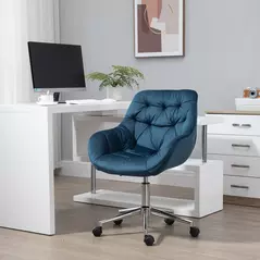 Vinsetto Home Office Chair Velvet Ergonomic Computer Chair Comfy Desk Chair with Adjustable Height, Arm and Back Support, Blue - 2