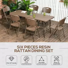 Outsunny 6 Seater Garden Dining Set, Rattan-Style HDPE Garden Furniture Set, Outdoor Dining Table and Chairs with 6 Armchairs and Rectangular Plastic Top Table for Patio, Balcony, Dark Brown - 4