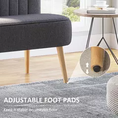 HOMCOM Modern Double Seat Sofa Loveseat Couch 2 Seater Compact Sofa Padded Linen Wood Leg Dark Grey - 7