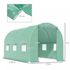 Outsunny 4.5m x 2m x 2m Walk-in Tunnel Greenhouse Garden Plant Growing House with Door and Ventilation Window, Green - 3
