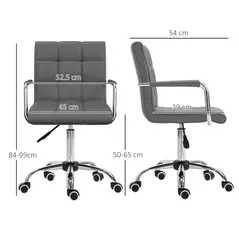 Vinsetto PU Leather Home Office Desk Chair, Computer Chair with Mid Back, Arm, Swivel Wheels, Adjustable Height, Grey - 3