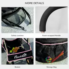 PawHut 3 In 1 Detachable Pet Stroller, for Extra Small and Small Dogs - Pink - 8