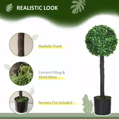 HOMCOM Set of 2 Artificial Plants Boxwood Ball Trees in Pot Fake Plants for Home Indoor Outdoor Decor, 20x20x60cm, Green - 4