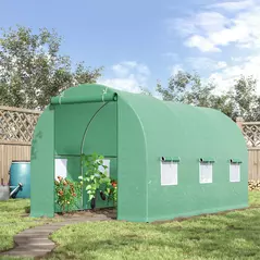 Outsunny 4.5m x 2m x 2m Walk-in Tunnel Greenhouse Garden Plant Growing House with Door and Ventilation Window, Green - 2