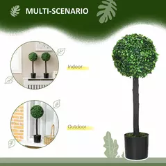 HOMCOM Set of 2 Artificial Plants Boxwood Ball Trees in Pot Fake Plants for Home Indoor Outdoor Decor, 20x20x60cm, Green - 5