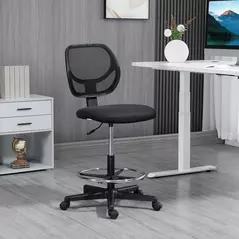 Vinsetto Ergonomic Mesh Standing Desk Chair with Adjustable Footrest Ring and Seat Height Black - 2