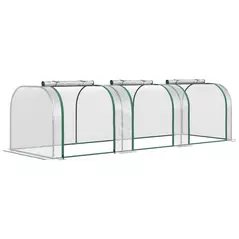 Outsunny PVC Tunnel Greenhouse Green Grow House Steel Frame for Garden Backyard with Zipper Doors 295x100x80 cm, Clear - 1