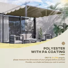Outsunny Retractable Pergola Cover, 2.55 x 2.5 m Replacement Canopy Fabric for 3 x 3 m Frame, Roof Top Only, Tan - 4