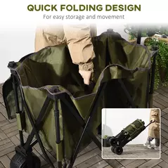 Outsunny Folding Garden Trolley, Cargo Traile on Wheels, Collapsible Camping Trolley, Outdoor Utility Wagon with Steel Frame and Oxford Fabric, Green - 5