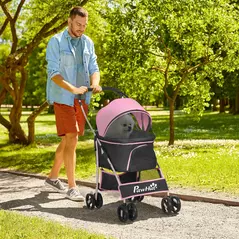 PawHut 3 In 1 Detachable Pet Stroller, for Extra Small and Small Dogs - Pink - 2