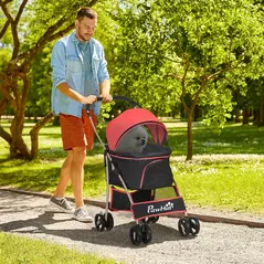 PawHut 3 In 1 Detachable Pet Stroller, for Extra Small and Small Dogs - Red - 2