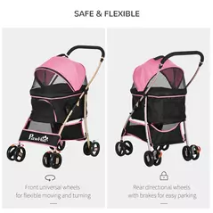 PawHut 3 In 1 Detachable Pet Stroller, for Extra Small and Small Dogs - Pink - 7