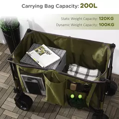 Outsunny Folding Garden Trolley, Cargo Traile on Wheels, Collapsible Camping Trolley, Outdoor Utility Wagon with Steel Frame and Oxford Fabric, Green - 7