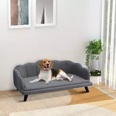 PawHut Dog Sofa, Pet Couch Bed for Medium, Large Dogs, with Legs, Cushion - Grey - 2