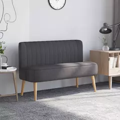HOMCOM Modern Double Seat Sofa Loveseat Couch 2 Seater Compact Sofa Padded Linen Wood Leg Dark Grey - 2