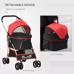 PawHut 3 In 1 Detachable Pet Stroller, for Extra Small and Small Dogs - Red - 5